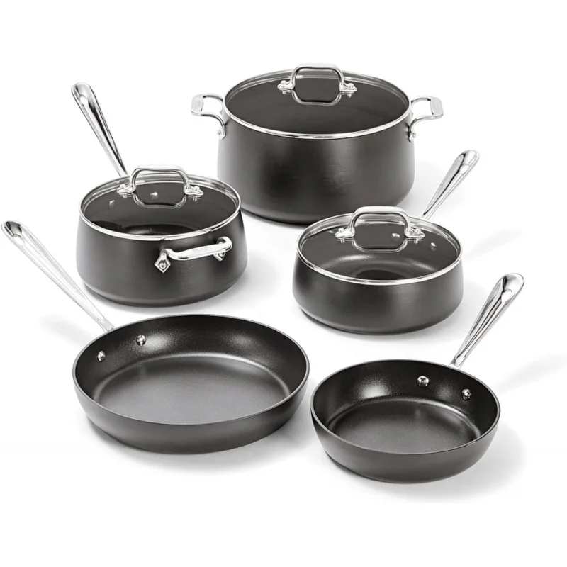 

8-Piece Hard Anodized Nonstick Cookware Set, Black Non Stick Pots and Pans, Oven & Broiler Safe Up to 500°F, Premium