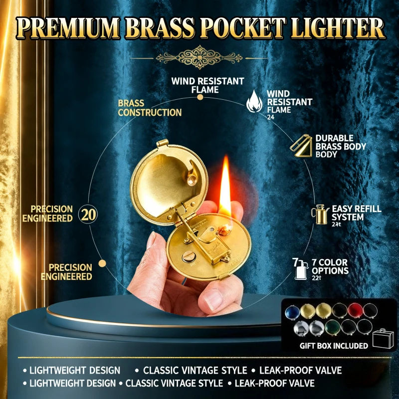 

New Boutique Creative Pure Copper Lighter - Saucer-Shaped Semi-Automatic Grinder, Retro Collectible Gift for Men & Women Tool