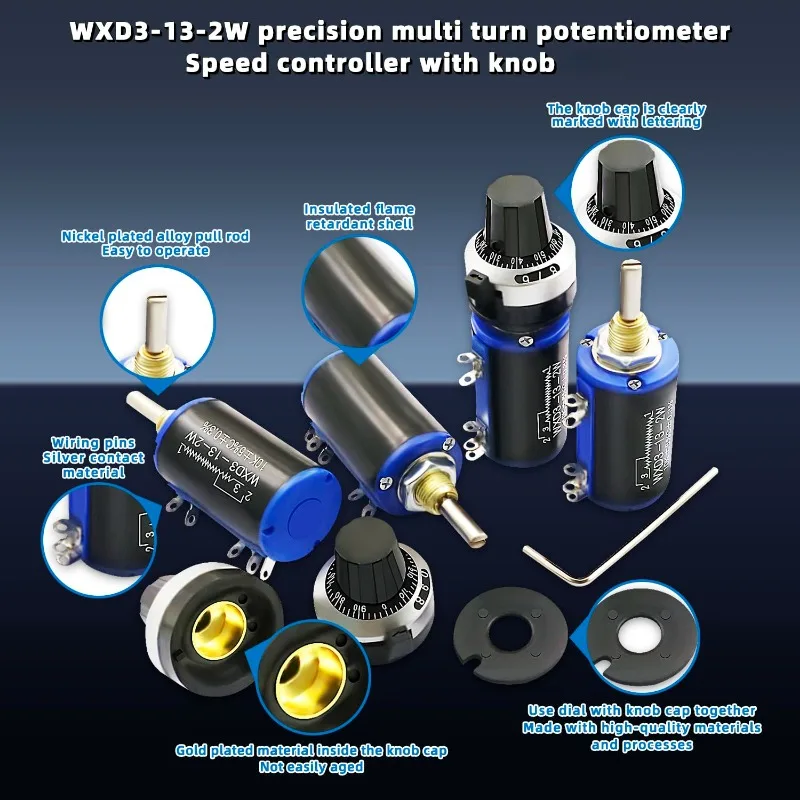 4Sets WXD3-13-2W Rotary Wirewound Potentiometer,100R 470R 1K 4.7K 10K 22K 47K 100K Ohm with Precision Dial Potentiometer Knob