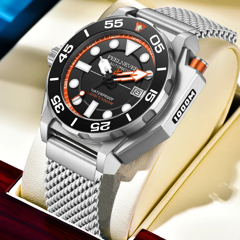 

FeelNever Professional Mechanical Man Watch Classic 316L Stainless Steel 1000M Waterproof Date Men's Watches Japan Movement NH35
