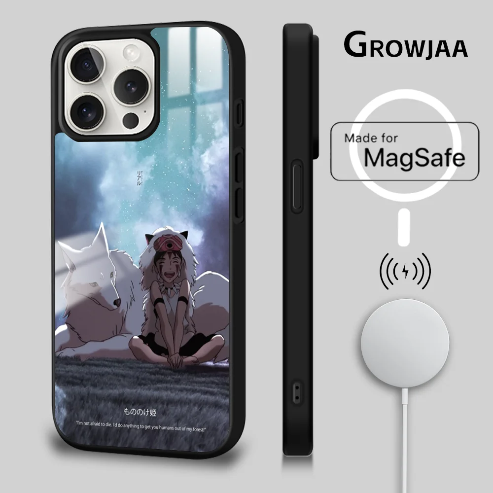 Anime P-Princess M-Mononoke Phone Case For iPhone 16 15 14 13 12 11 Pro Max Plus Mini New Magsafe Mirror Wireless Magnetic Cover