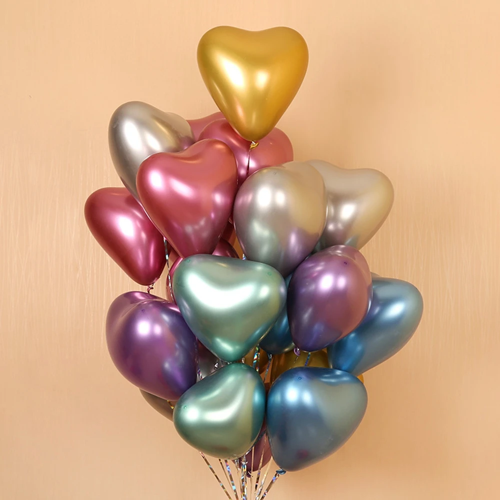 

10/20X Heart Metal Latex Balloon Thick Gold Silver Metallic Ballon Inflatable Air Globos Wedding Birthday Party Decorations Kids