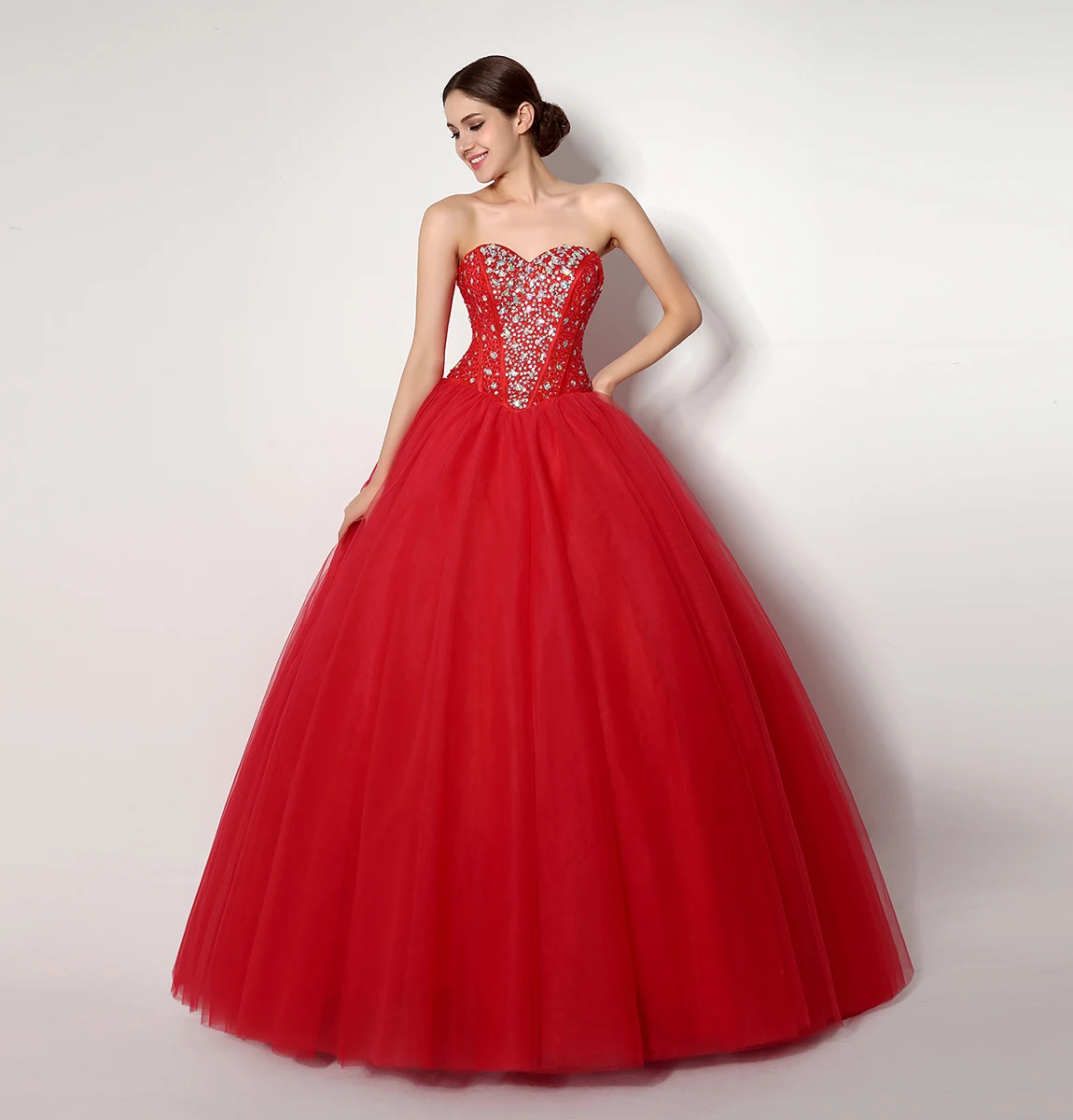 

Exquisite Organza A-Line Crystal Evening Dress High Quality Floor Length Sweetheart Sleeveless vestidos de fiesta