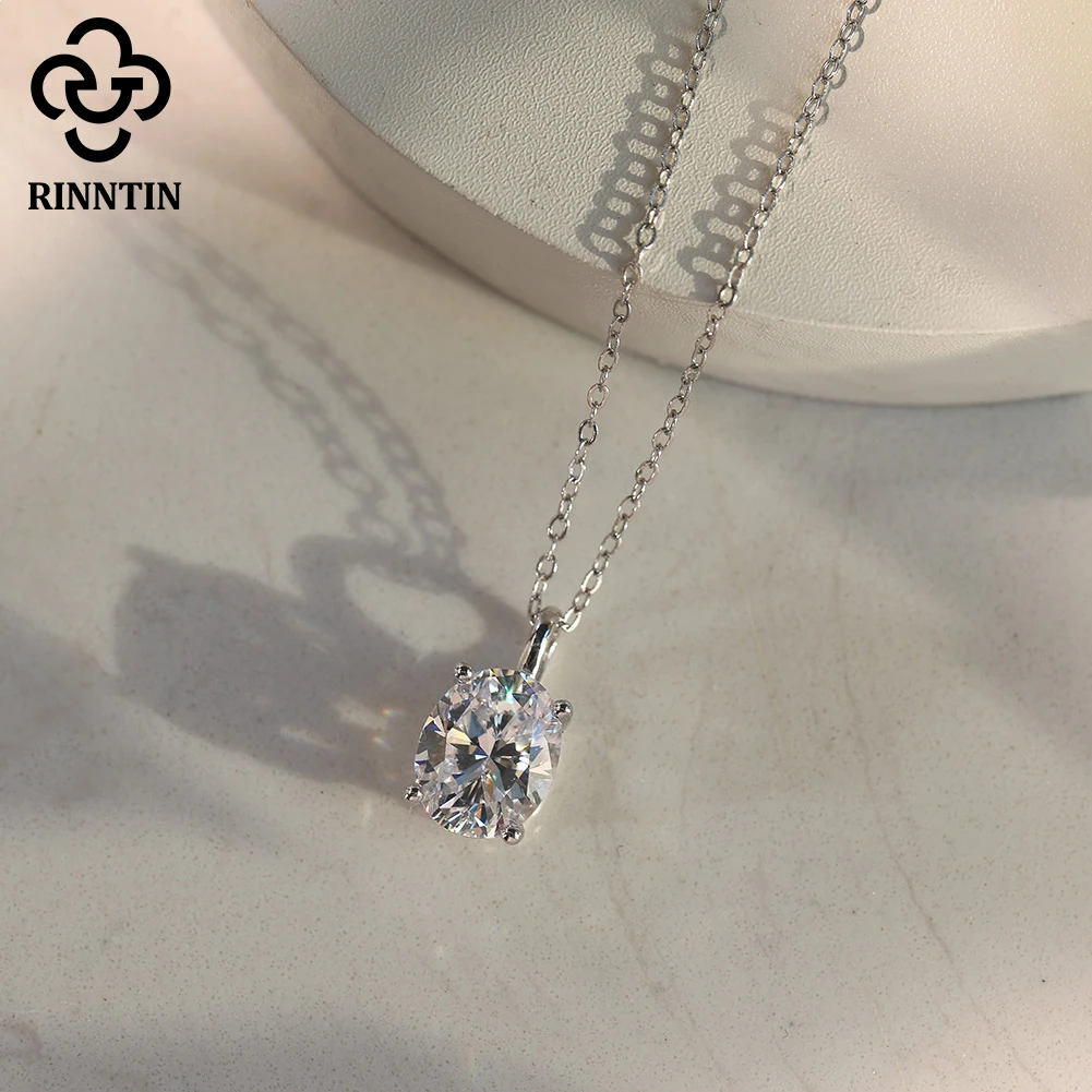 

Rinntin Women's 1-3 Carat Moissanite Pendant Necklace 925 Sterling Silver Elegant Oval Shape Chain Collares Accessory SMON03