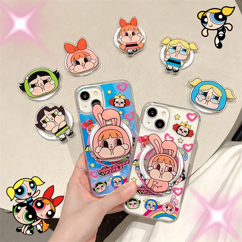 The Powerpuff Girls Glasses Stand Magnetic Attraction Phone Case for Apple iPhone 15 14 13 12 11 Pro Max Soft Silicone Back Case