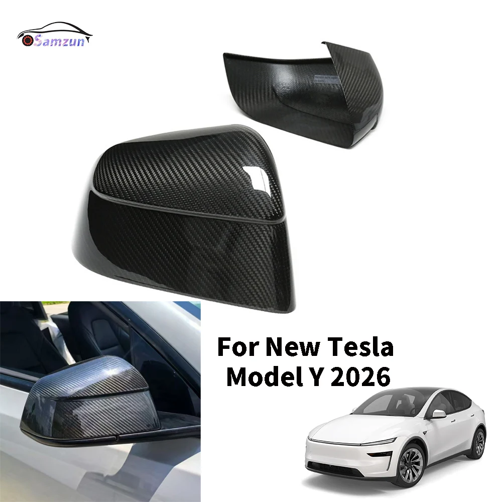 For New Tesla Launch Model Y 2025 2026 Real Carbon Fiber Modification Rearview Mirror Cover Rear View Side Wing Car Accessories