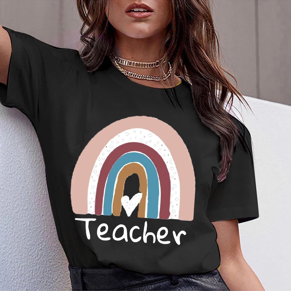 Clothes Fashion Ladies Tee Top Rainbow Teacher 90s Black T Shirt Lady Tshirt Summer T Short Sleeve Casual Graphic Women T-shirts