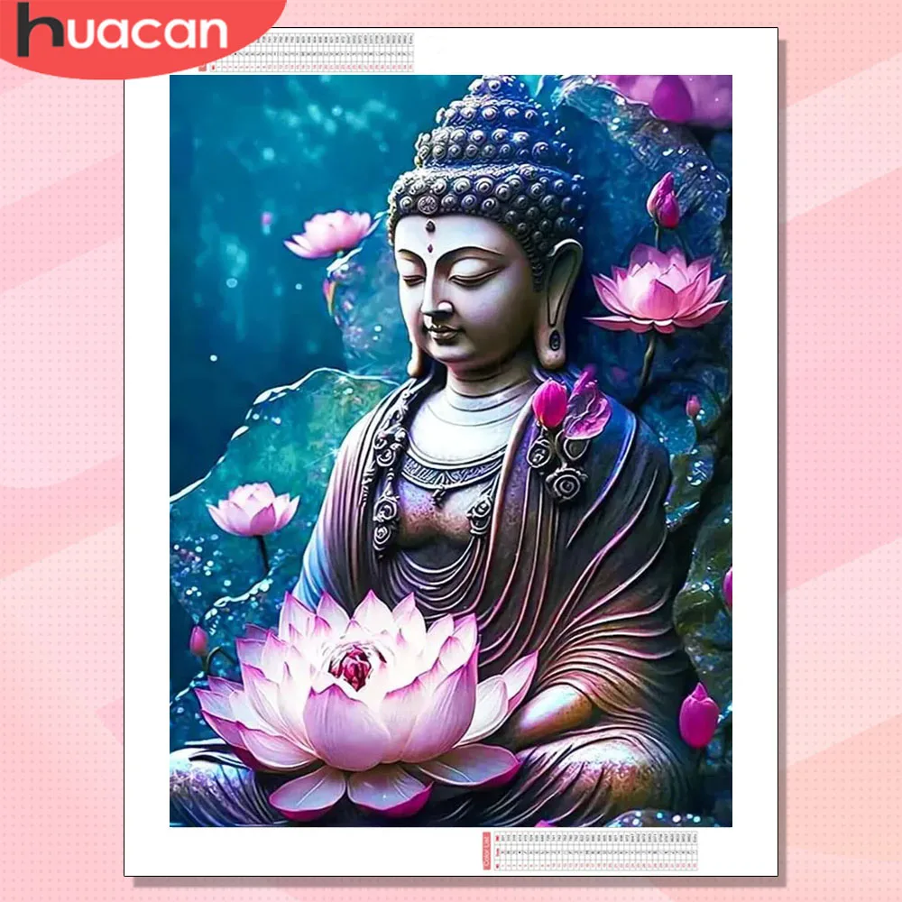 HUACAN Diamantmalerei Komplettsets Buddha Religion Porträt Kunst und Handwerk Handgefertigte Sets Lotusblume Wandkunst