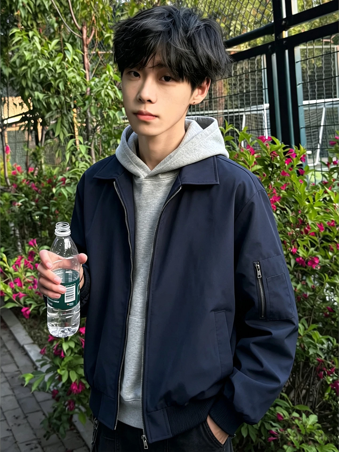 Ma1 Pilot Jacket Short Cleanfit Baseball Style Workwear Collar Zipper Closure Unisex Early Autumn Dark Blue Outerwear Coat