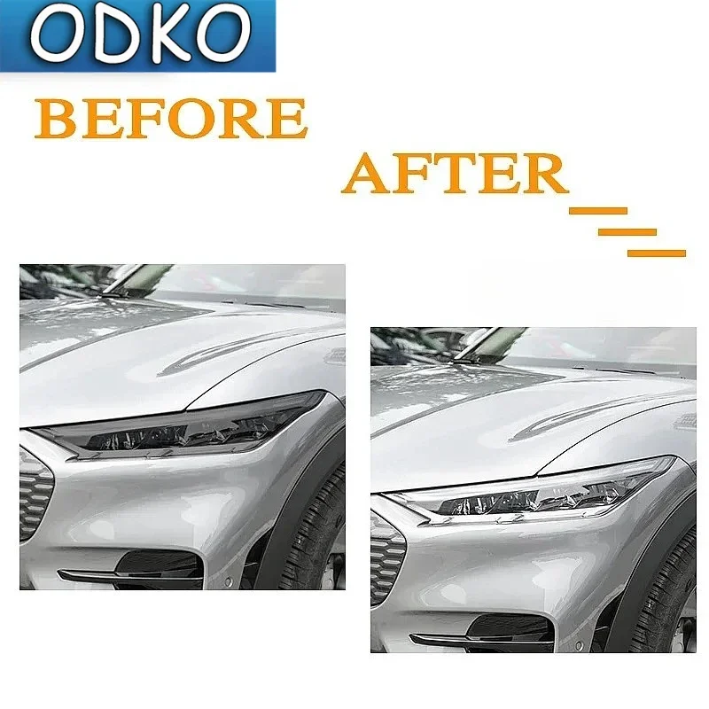 Car Headlight Protective Film Front Light Transparent Smoked Black TPU Sticker 2 Pcs For Ford Mustang Mach E 2021 2022
