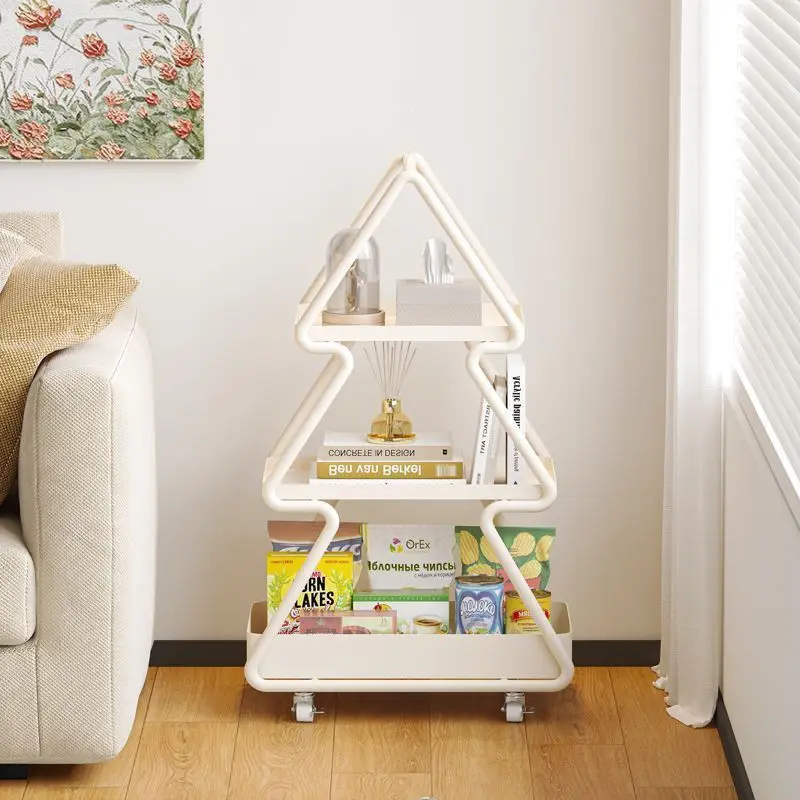 Hxl living room side table mobile cart with wheels, iron art storage rack