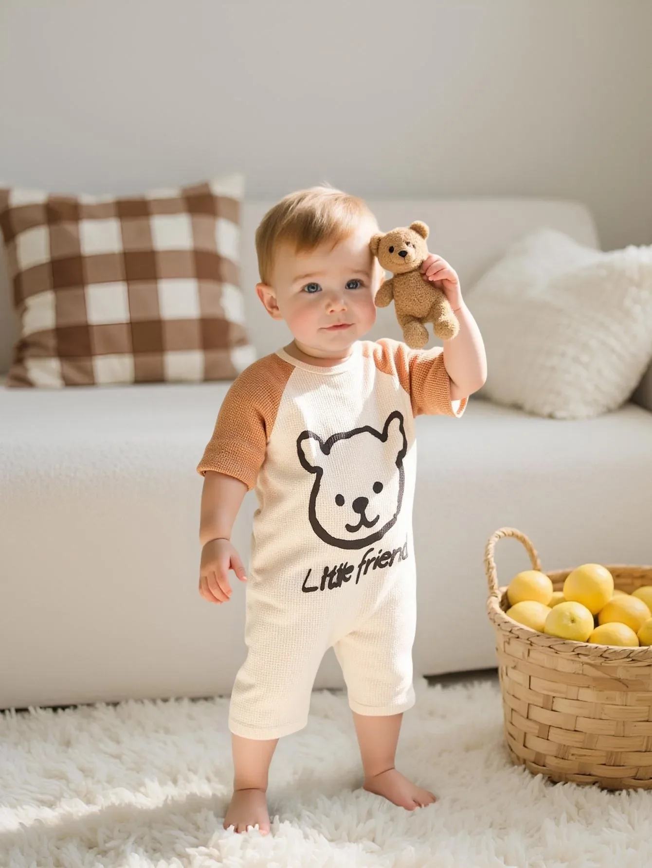 Baby Boy Summer Overalls Single Piece Fashion Cute Cartoon Print Round Neck Short Sleeve Shorts Set Infant Outfit