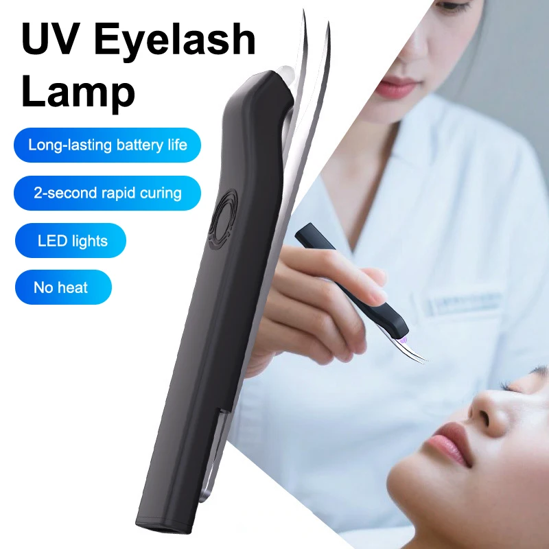 Lámpara con pinza para pestañas, Mini Gel inalámbrico de silicona, luz de curado rápido, lámpara de extensión de pestañas portátil de mano con interruptor de presión para uñas
