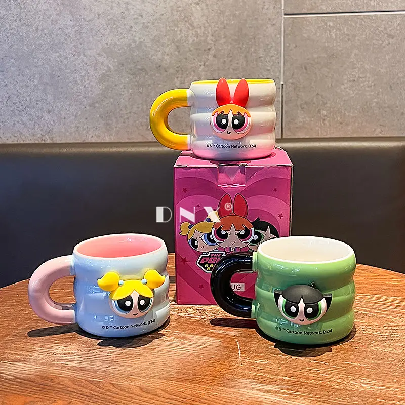 The Powerpuff Girls anime cartoon girls cute fashion portable ceramic water cup home milk cup coffee mug creative surprise gift