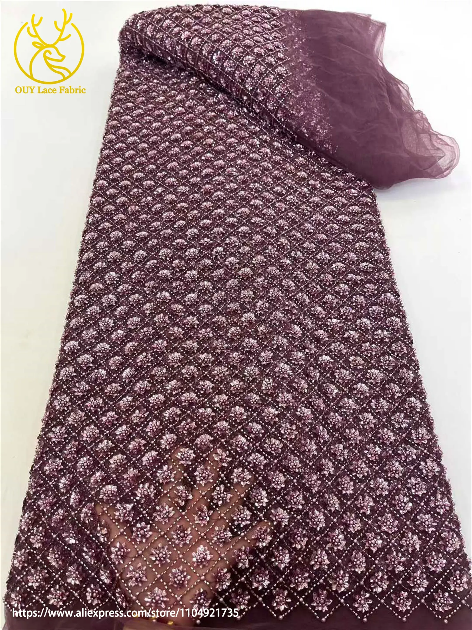 Weißes Brautkleid, elegantes französisches Kleid mit Pailletten, Stickerei, Tüll-Spitzenstoff, afrikanischer nigerianischer Bräutigam, Perlen-Spitzenstoffe – Detail 7