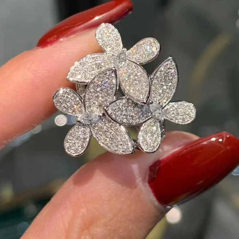 New Solid 925 Sterling Silver With High Carbon Diamonds Three Butterfly Rings Luxury Fine Flower Jewelry For Women Party