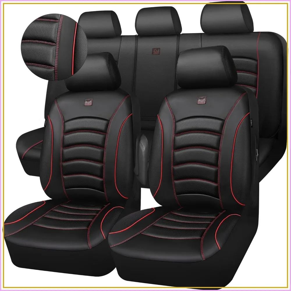 

3D Foam PU Leather Car Seat Covers, Full Sets for Trucks SUV Sedan, Waterproof Comfortable, Airbag Compatible, Black Red