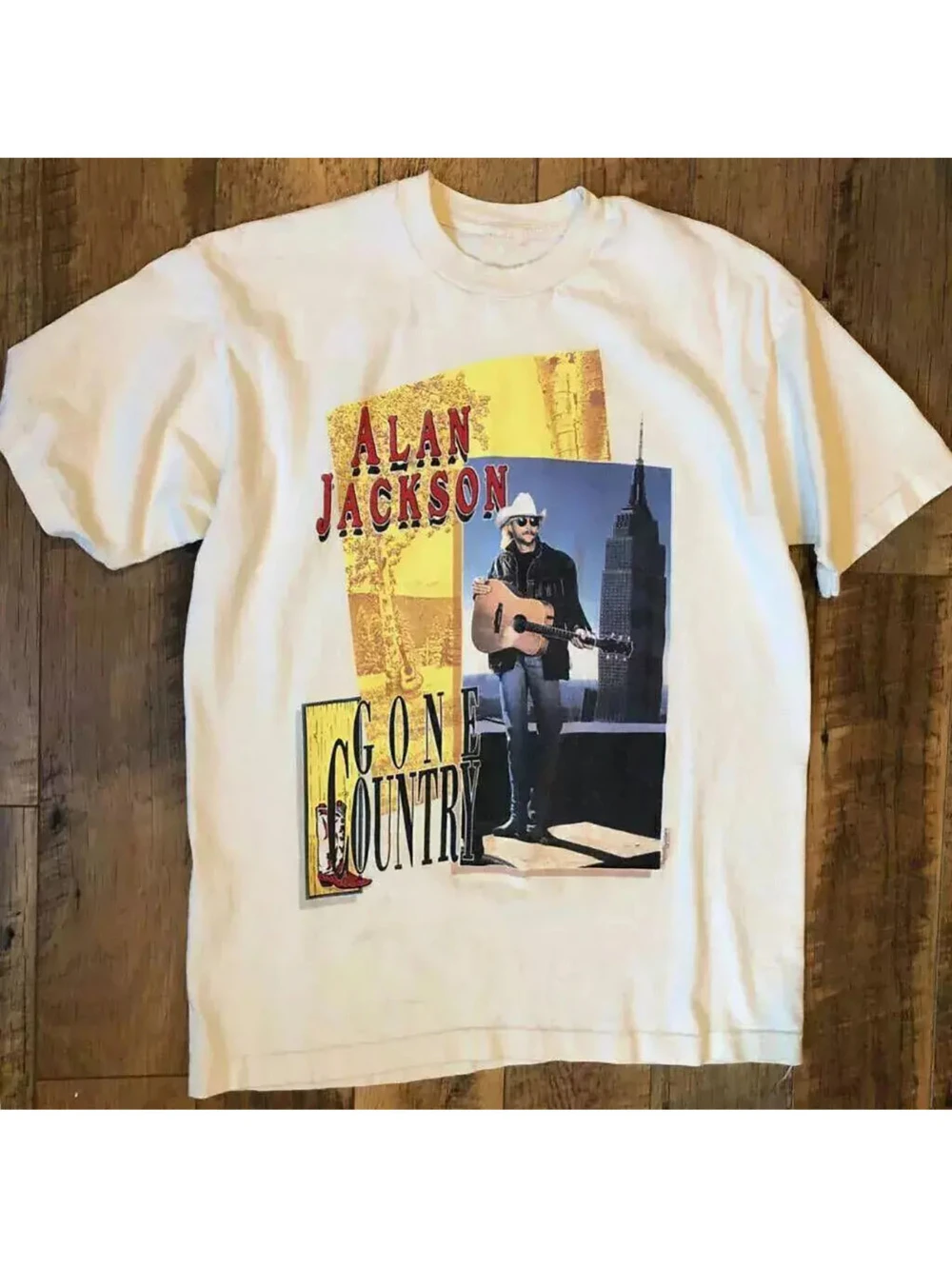 Retro 90er Jahre „Alan Jackson Gone Country“ Grafik-T-Shirt für Männer und Frauen Streetwear-T-Shirt aus reiner Baumwolle, übergroßes T-Shirt