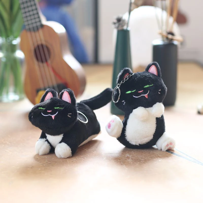 1PC Cute Black Cat Keychain Stuffed Plush Toy Backpack Pendant Decorative Doll School Bag Car Keyring Holiday Gift