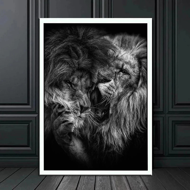 Leão amante preto e branco quadros em tela na parede posters e impressões animais quadros de parede decoração para casa cuadros