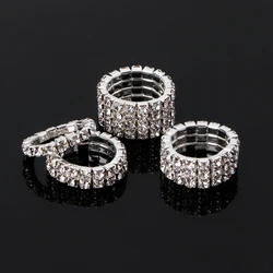 1-4 Rows silver Color Rings Bridal Wedding Bands Crystal Rhinestone Stretch Finger Rings for Women