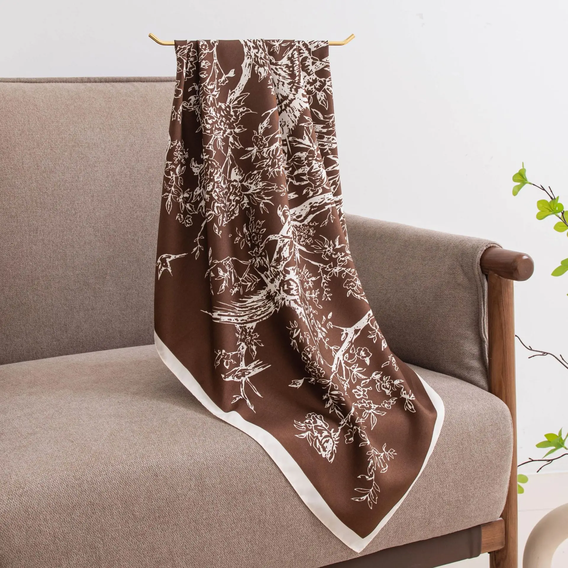 Simulation Silk Scarf Women's High-end Sense Versatile Printed Square Scarf Summer Thin Fashion Shawl Scarf with Dual-purpose