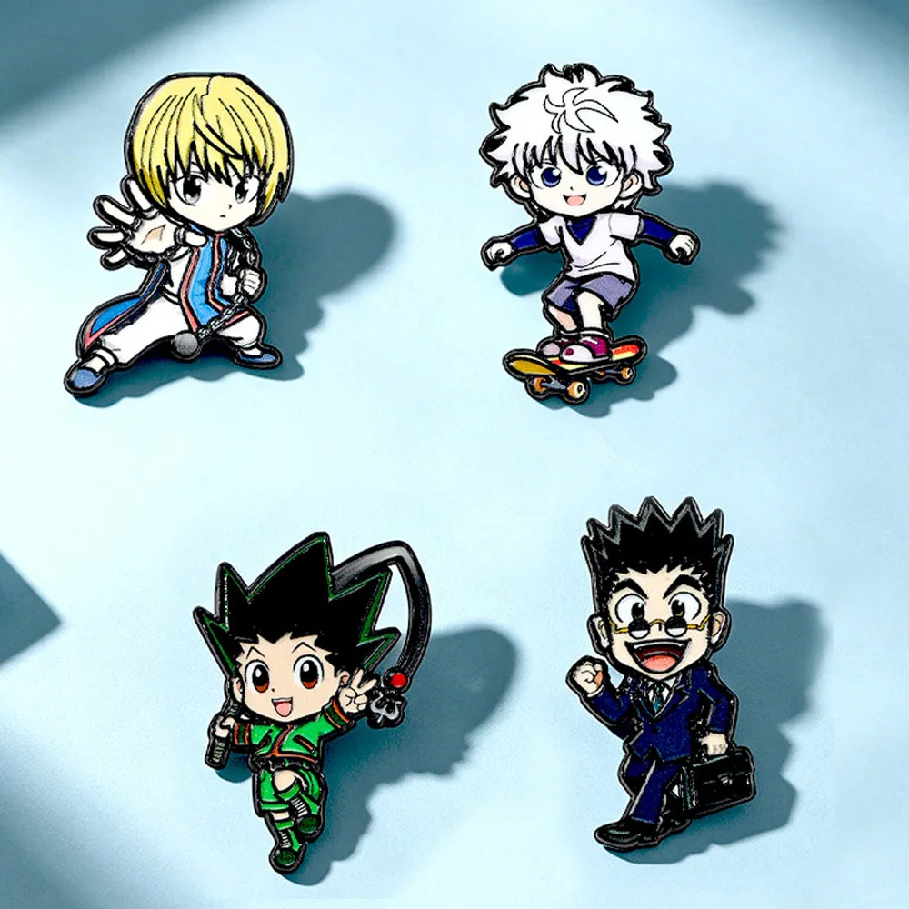 4Pcs Anime Hunters Enamel Pins Set Gon Killua Kurapika Leorio Metal Brooch Lapel Badge For Clothes Fans Cosplay Jewelry Gift
