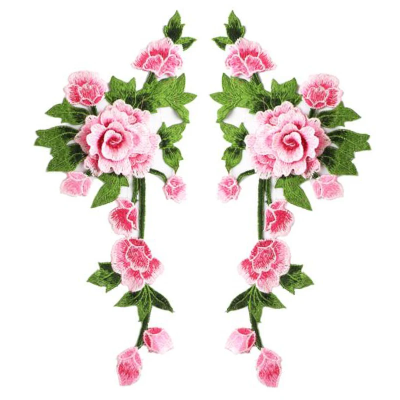 1 Paar mehrfarbige, mit Blumen bestickte Aufnäher für Kleidung, Hochzeit, Taschen, Zubehör, Applikation, DIY, Nähen, Reparatur 15 x 35,2 cm – Detail 9