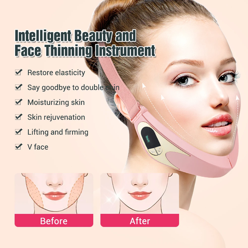 Facial Lifting Device LED Photon Therapy Facial Slimming Vibration Massager Double Chin V-Face Shaped Cheek Lift Belt Machine