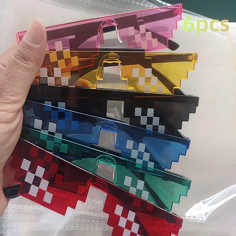 6pcs Retro Pixel Glasses Colorful Party Halloween Birthdays Weddings Events Plastic Photo Prop Group Costume Party Essential