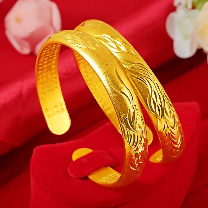 Online popular ancient Dharma Heart Sutra Sand Gold Women's Gold Plated Open Heart Sutra Dragon Phoenix Full Sky Star Bracelet F