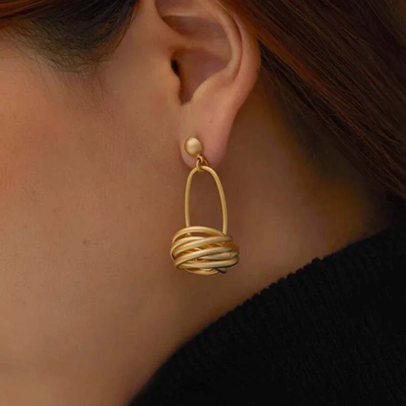 XIYANIKE French Temperament Matte Gold Color Basket Drop Earrings For Women Fashion Handmade Jewelry Gift Party Music Festival