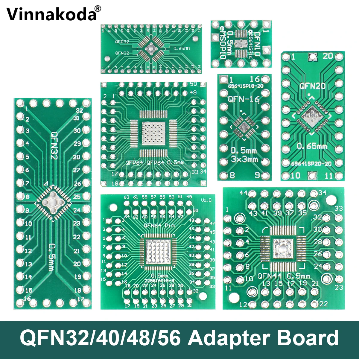 Carte adaptateur QFN10 QFN16 QFN20 QFN32 QFN44 QFN56 QFN64, carte de Test PCB, 0.5mm 0.65mm 0.8mm, 10 pièces