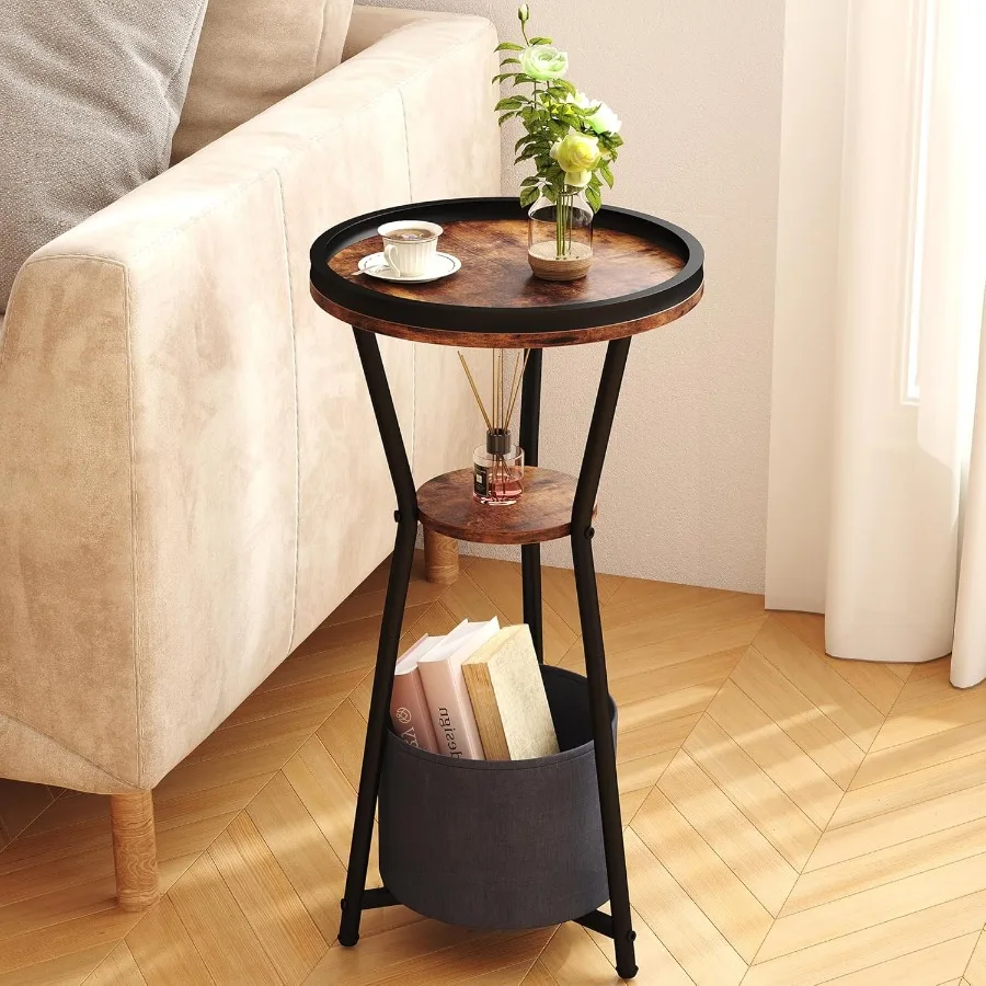

Round Side Table Small Drink Table for Small Spaces 3Tier Industrial End Table Accent Nightstand Bedside Table for Living Room