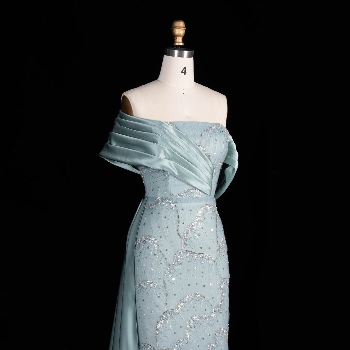 Sharon Said Abendkleid Glamouröses Grünes Perlen-Quastenkleid Schulterfreies Hochzeitskleid Luxuriöses Dubai Formelles Partykleid SS670 Maßanfertigung – Detail 11