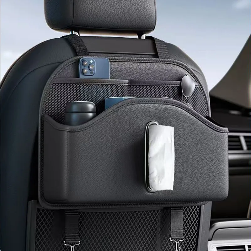 

Car Seat Back Tissue Storage Bag Leather Multi-function Auto Backseat Organizer Hanging Cup Holder Umbrella Phone Pockets