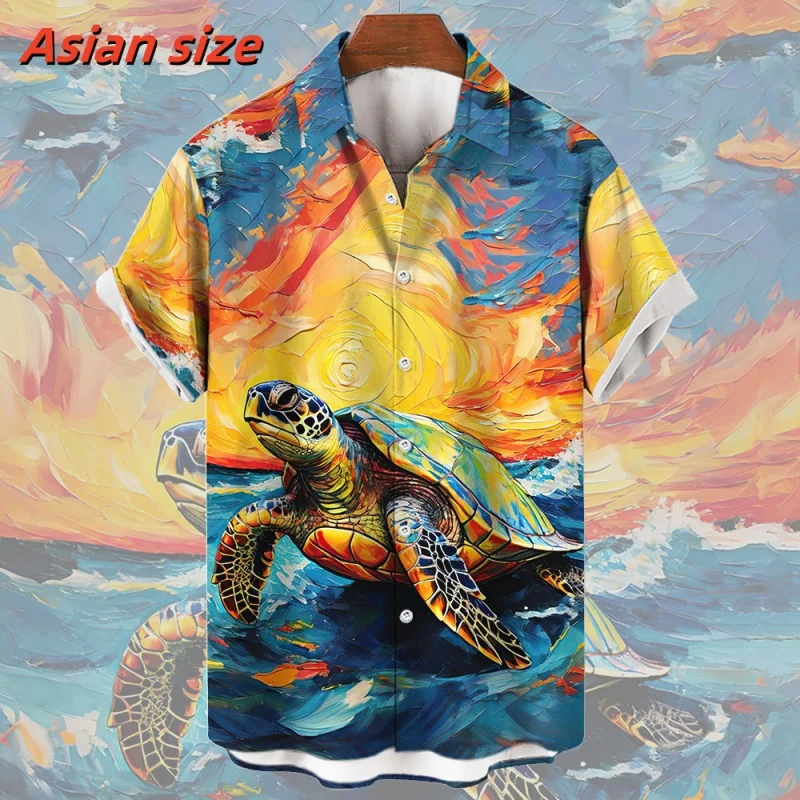 Sky Ocean Pattern Hawaiian Shirt For Men Marine Animal 3D Print Blouse Summer Casual Lapel Tops Loose Aloha Shirts Short Sleeves