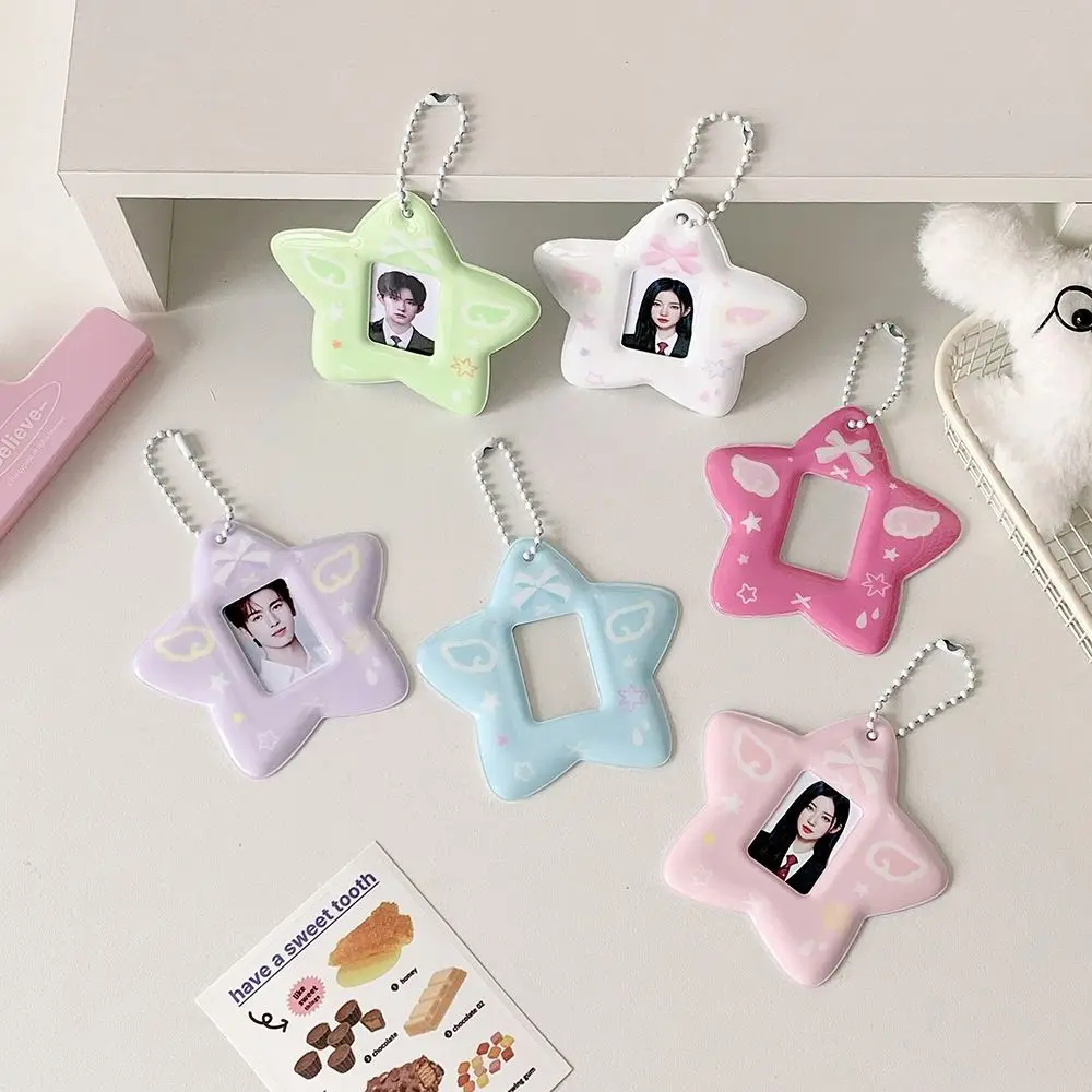 New 1 Inch Card Holder PVC Star Shape Photocard Holder With Keychain Idol Photo Card Sleeve