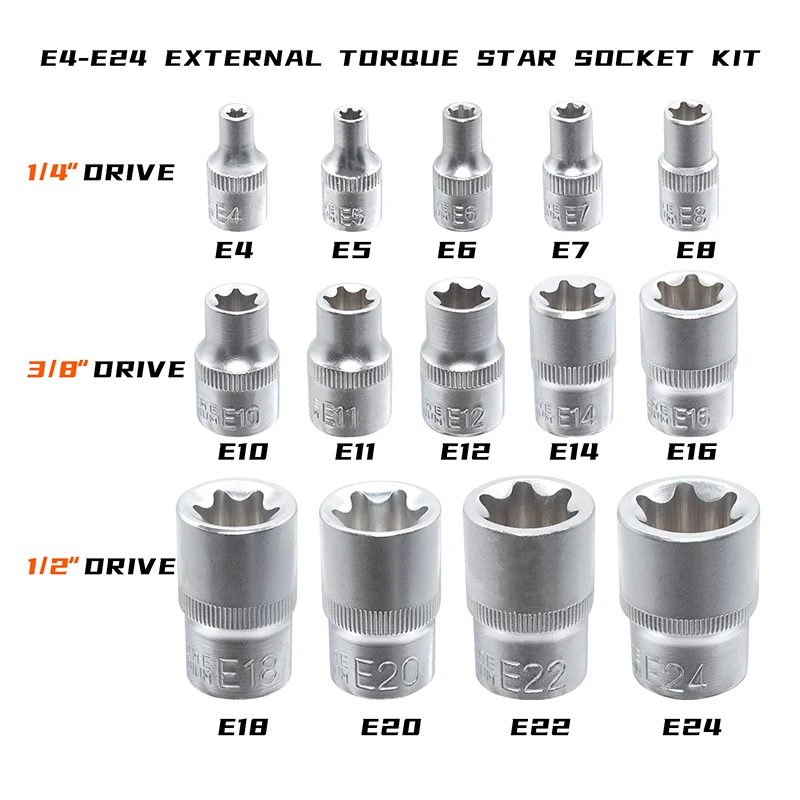 E-type Socket Set with 6 Angular, E-type, and Hexagonal Socket Head