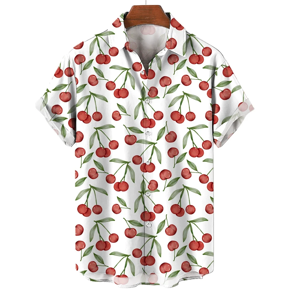 Baju lengan pendek untuk pria, kemeja Motif buah 3D kasual lengan pendek, pakaian jalanan ukuran besar berkancing Lapel untuk pria dan wanita