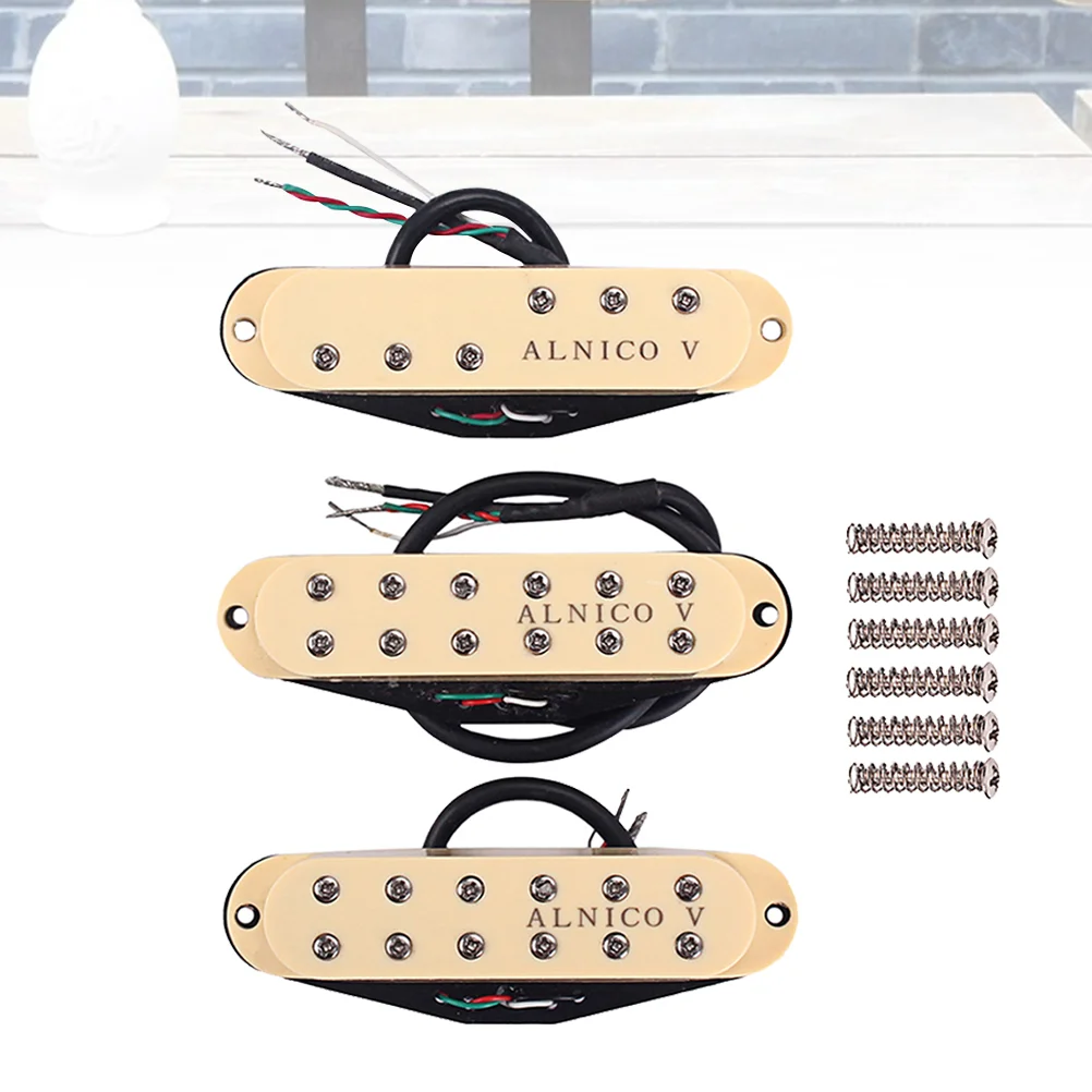 

Alnico V Single Coil Pickups Стандартный набор звукоснимателей из нержавеющей стали для шеи/среднего/моста для замены деталей электрогитары ST (кремово-желтого цвета)