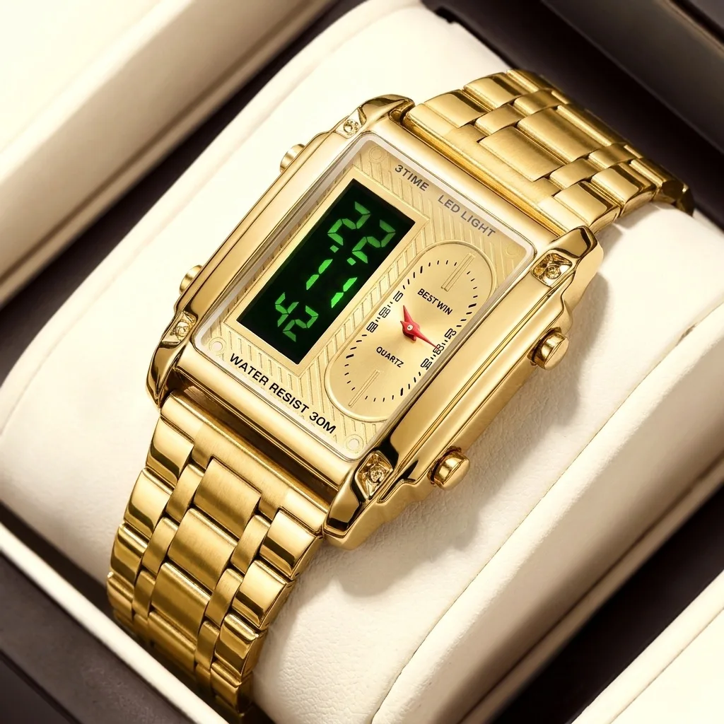 Relojes Deportivos Digitales para Hombre con Dos Zonas Horarias, Reloj de Pulsera de Cuarzo con Cronógrafo LED a Prueba de Agua, Reloj Despertador Masculino