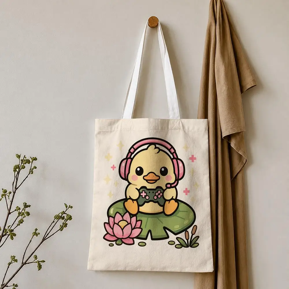 Kawaii Gamer Animals Storage Bags Tote Bag Reusable Shoulder Shopping Foldable For School Work Travel Daily Use