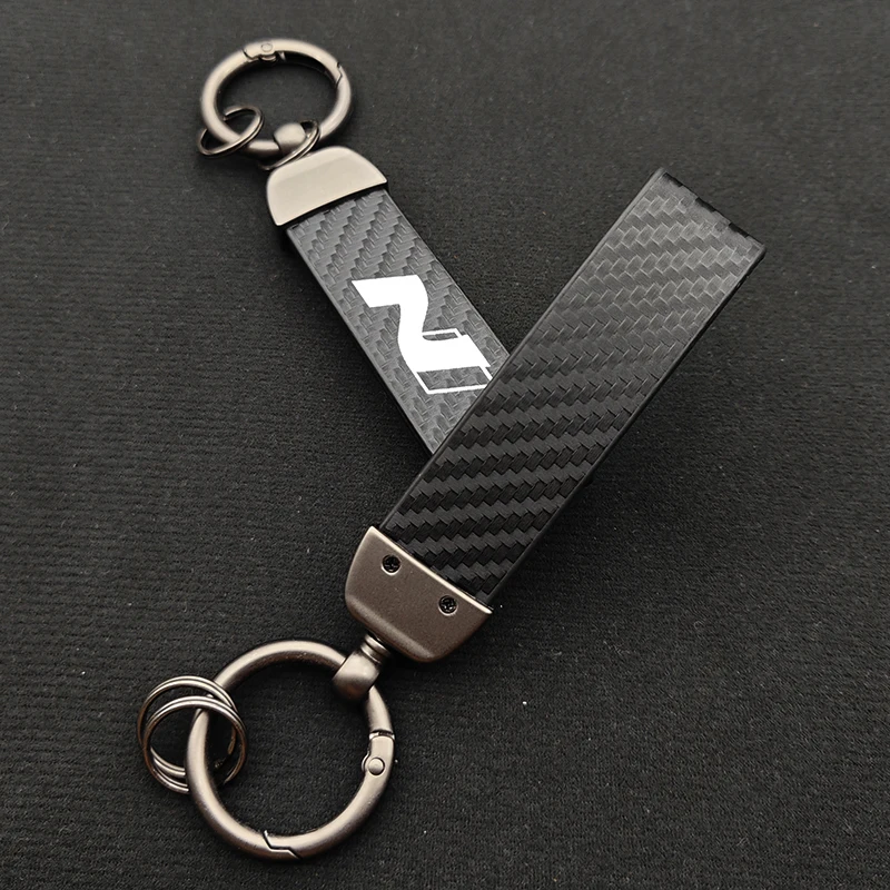 2025 Luxury Carbon Leather Logo NLine N Keyring Women Men Car Keychain For Hyundai i20 i30 Elantra Kona Sonata Tucson Accessorie view 6