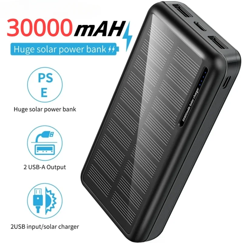 30000mAh Solar Energy Power Bank Super Large Capacity Phone Powerbank Outdoor Emergency Phone Power Banks Fast Charging Charger