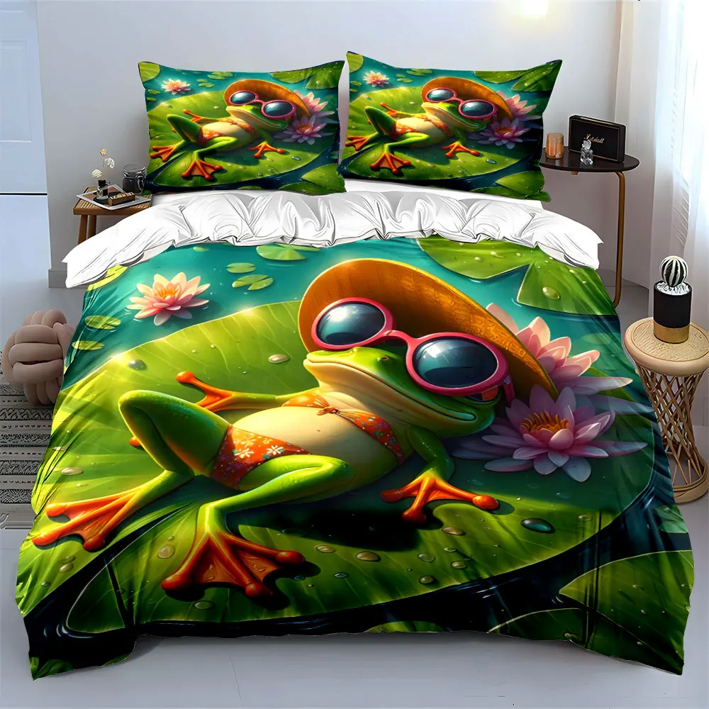 

Summer Frog Decor Set Soft Skin-Friendly Bedding Set Includes 1 Duvet Cover And 2 Pillowcase, Gift