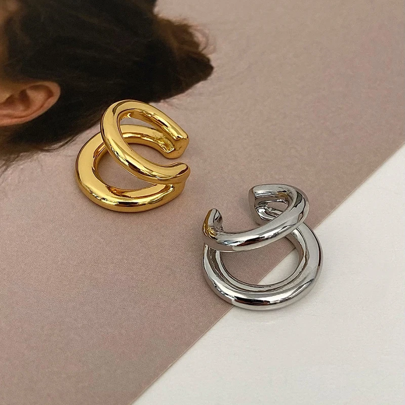 

PONYKISS стерлингового серебра 925 пробы, двухслойные круглые серьги-клипсы для женщин, модные ювелирные изделия, минималистичные аксессуары без отверстий для ушей