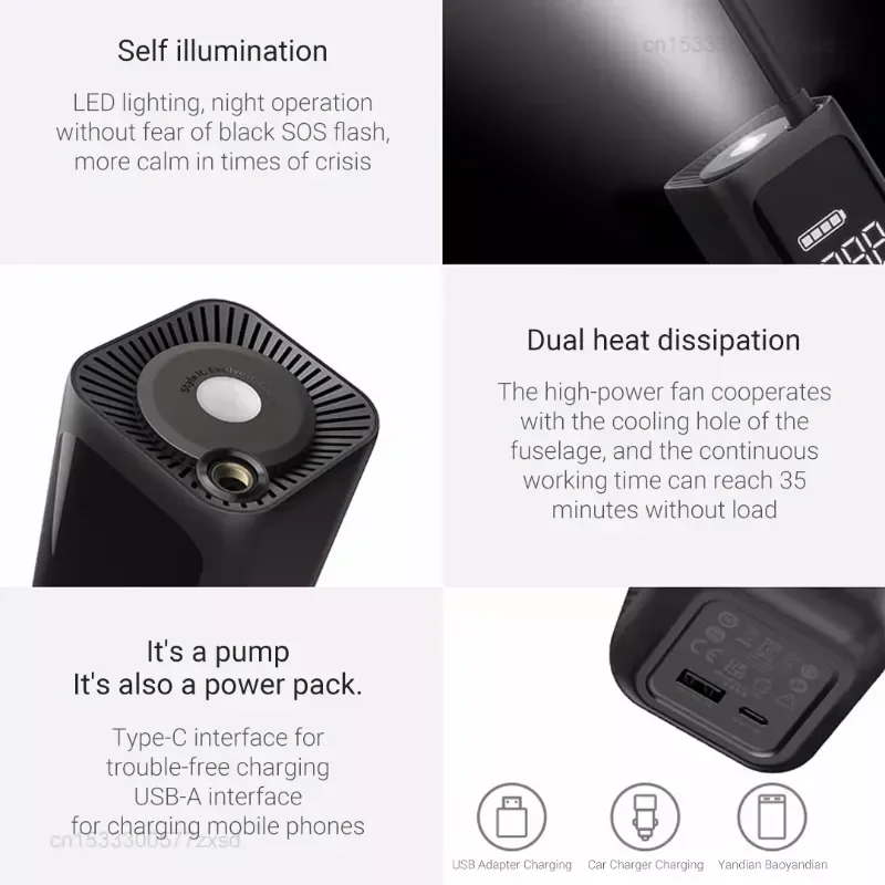 Xiaomi QiCYCLE Portable Inflation Pump P1 Wireless Car Compressor Pump for Car Bike Motorcycles USB Adapter Charging LCD Display