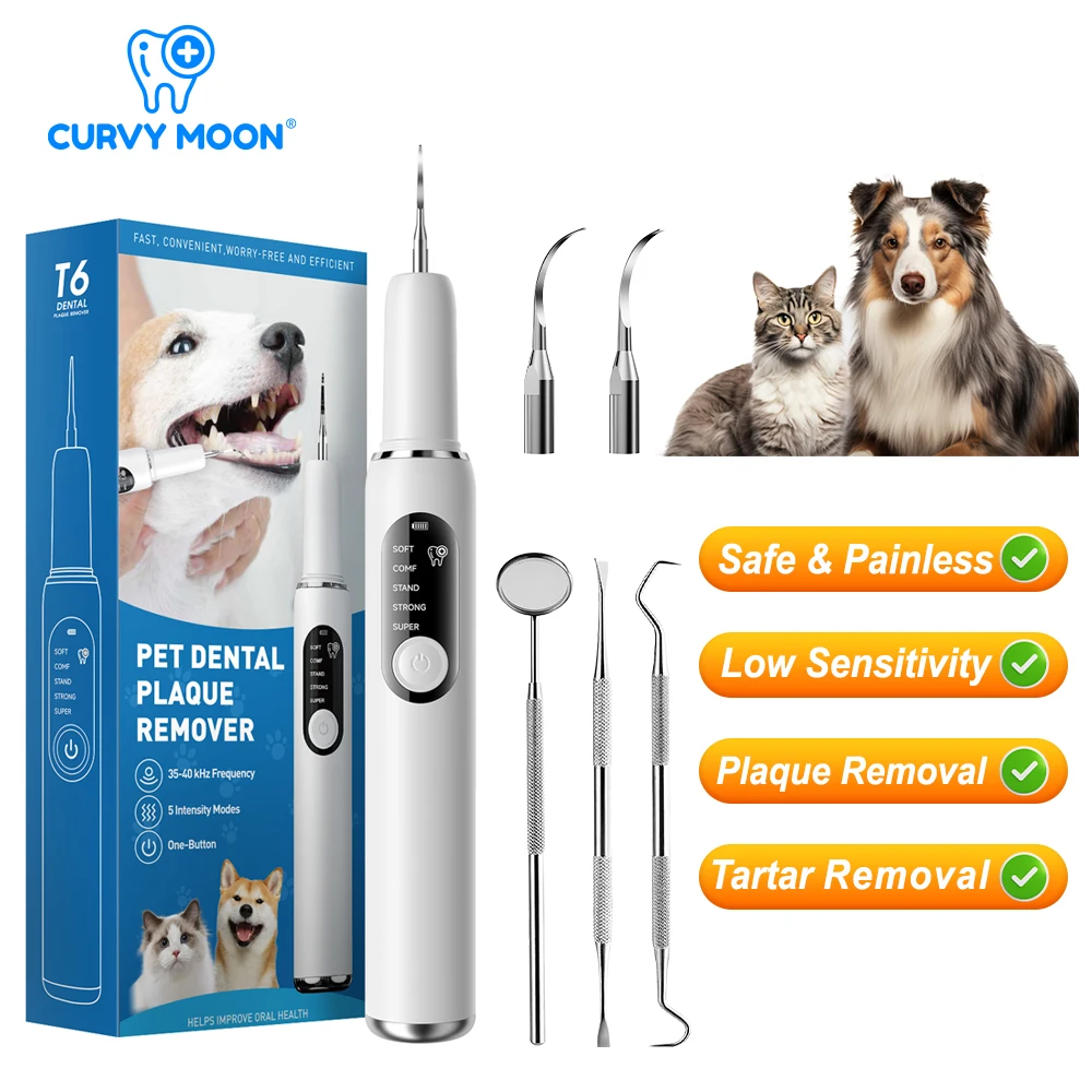 Removedor de Tártaro Ultrassônico para Cães e Gatos com 5 Modos de Limpeza, Limpador de Placa Dental e Kit de Limpeza de Dentes para Animais de Estimação