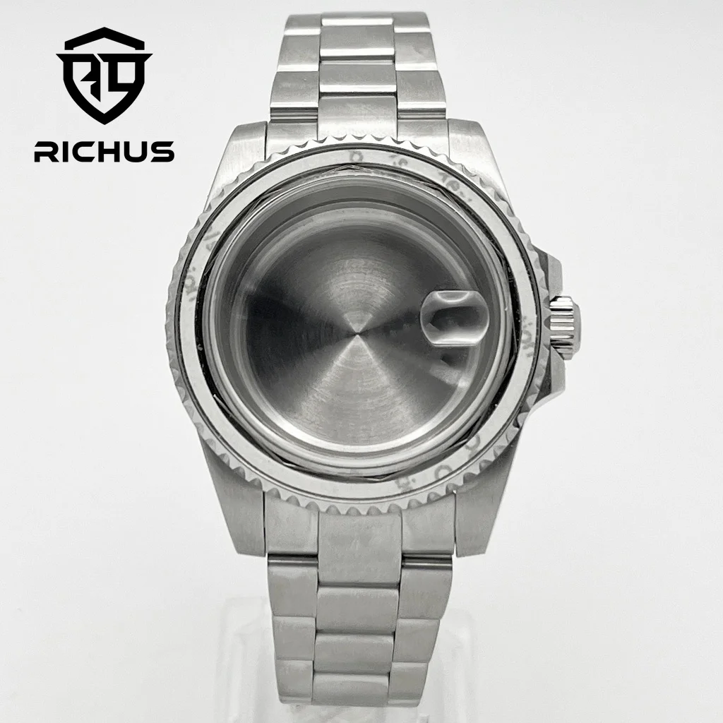 RICHUS 40mm watch case sapphire glass with strap Fit NH34 NH35 NH36 ETA2824 PT5000 Miyota8215-DG movement